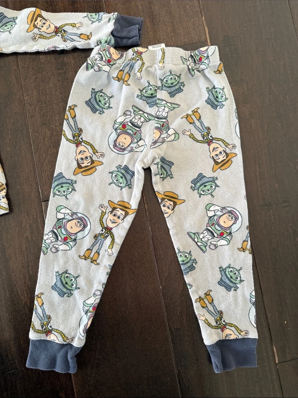 Toy Story Gender Neutral Kids Cotton Pajama Set - Light Gray with Blue Cuffs